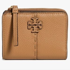 Tory Burch McGraw Bi-Fold Wallet Womens  Leather Camel Brown